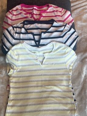 Striped Tommy Hilfiger Cotton Tee Trio - Size: L  (Fit like a Medium )